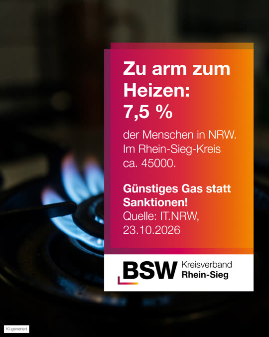 Rhein-Sieg-Kreis: rund 45000 Menschen zu arm zum Heizen – Gas statt Sanktionen