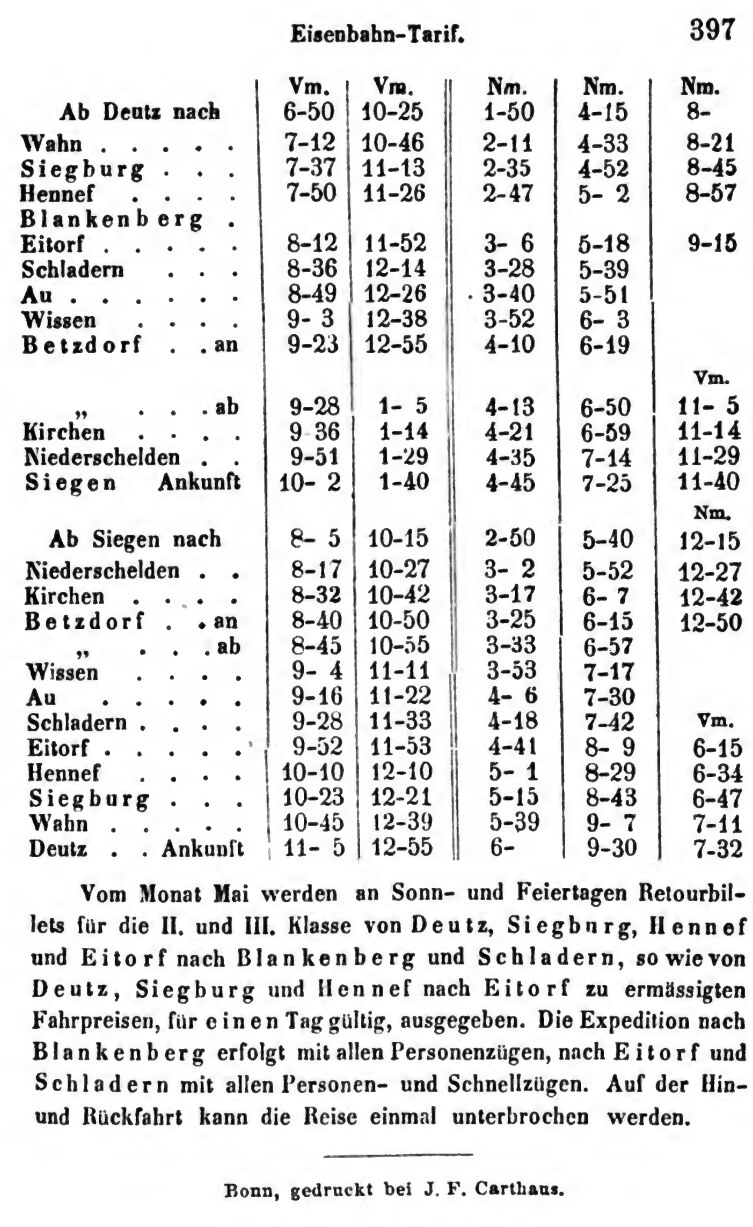 Eisenbahn-Tarif Deutz–Siegen, 1865