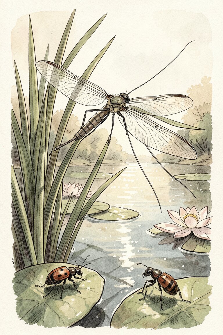 Die Eintagsfliege am Teich · Bild: KI