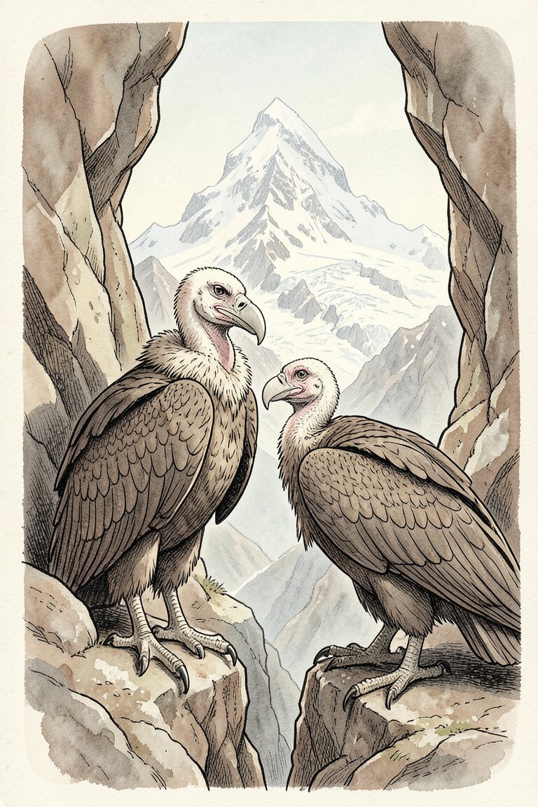 Josua Kragenkropf und Jesaja Krallenbein vor der Jungfrau · Bild: KI